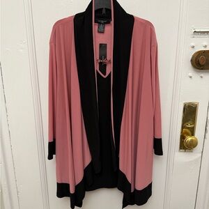 Liz McCoy Pink and Black Cardigan Style Blouse With Beads Size 1X New